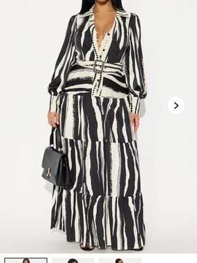 Fashion Nova Black and White Zebra Stripe Maxi Dress
